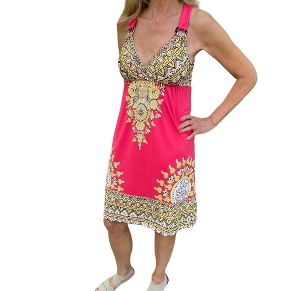 NWT INC Coral Pink Patterned Sleeveless Halter Dress With Rhinestones Size M - Picture 13 of 16